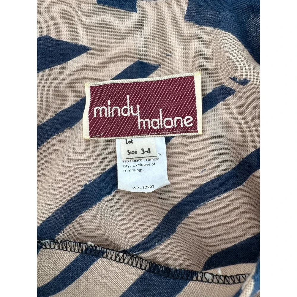 Vintage Mindy Malone Dress Tan Navy Abstract Print V-Neck ILGWU Made in USA 3-4 - Picture 6 of 11